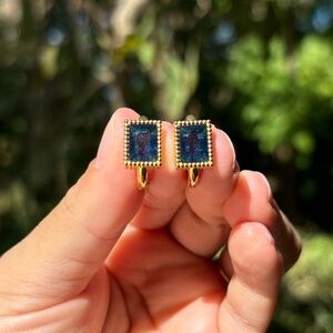 18K Gold Plated Stainless Steel Sapphire Blue Diamond Vintage Style Earrings